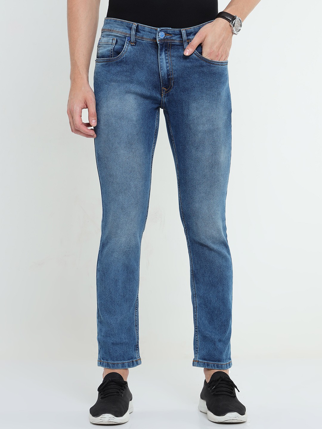 

Old Grey Men Blue Slim Fit Heavy Fade Stretchable Jeans