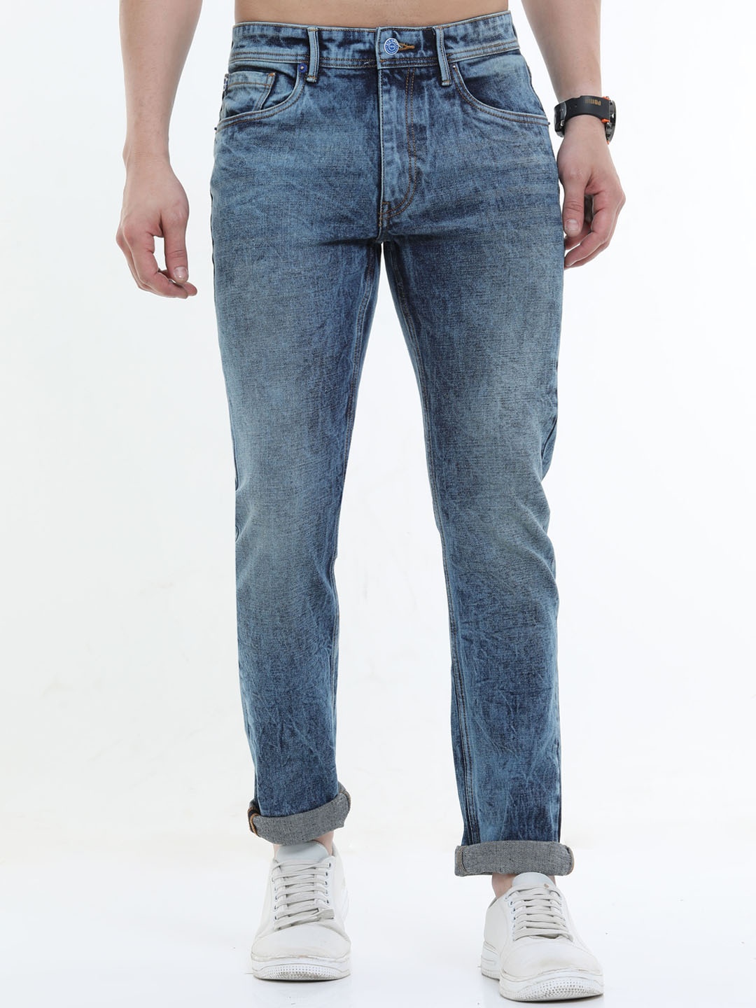 

Old Grey Men Blue Slim Fit Heavy Fade Stretchable Jeans