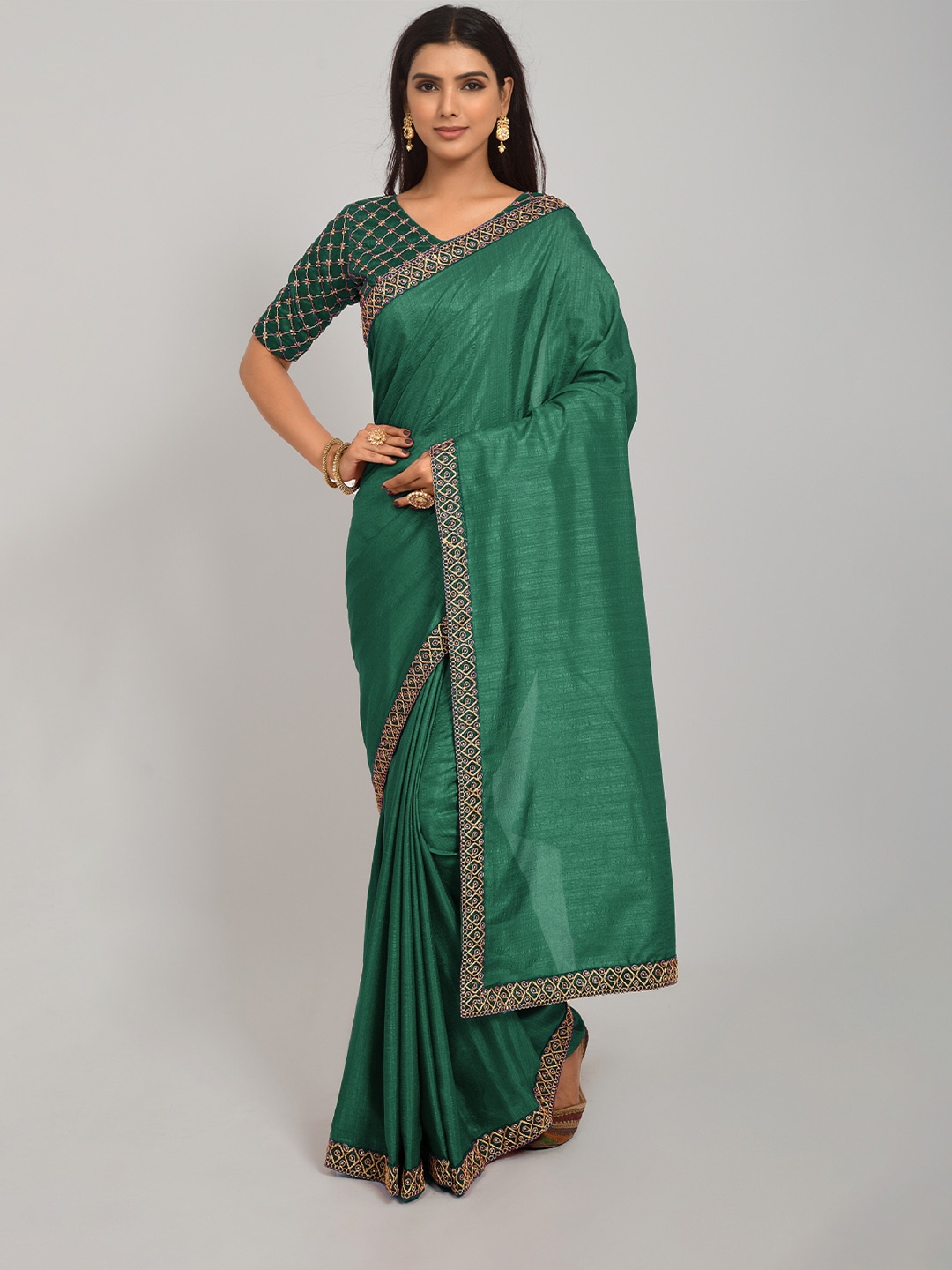 

NPLASH FASHION Green & Gold-Toned Ethnic Motifs Silk Cotton Saree