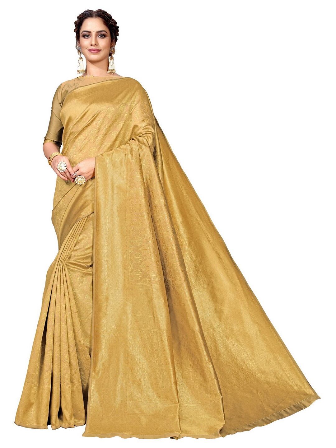 

SARIYA Gold-Toned Floral Zari Banarasi Saree