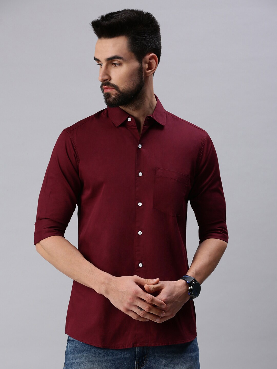 

PEPPYZONE Men Maroon Standard Casual Shirt