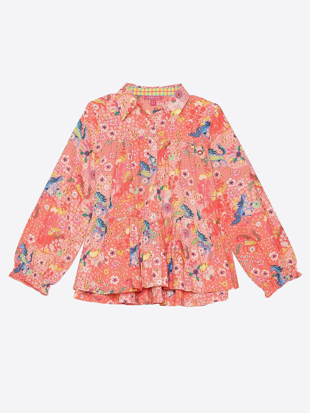 

Biba Coral Floral Print Shirt Style Top