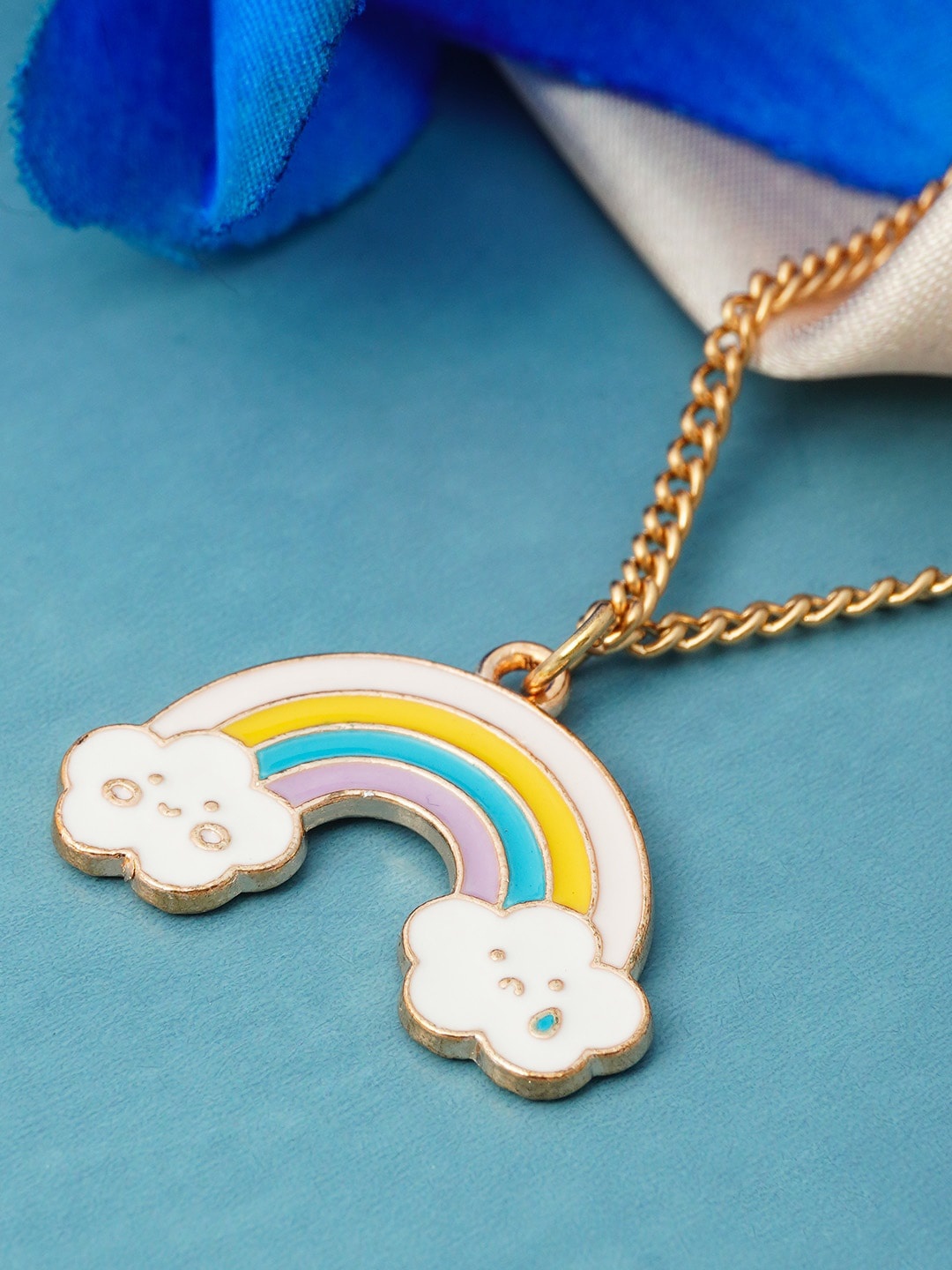 

Emmie Gold-Plated Blue & White Rainbow-Shaped Pendant With Chain, Multi