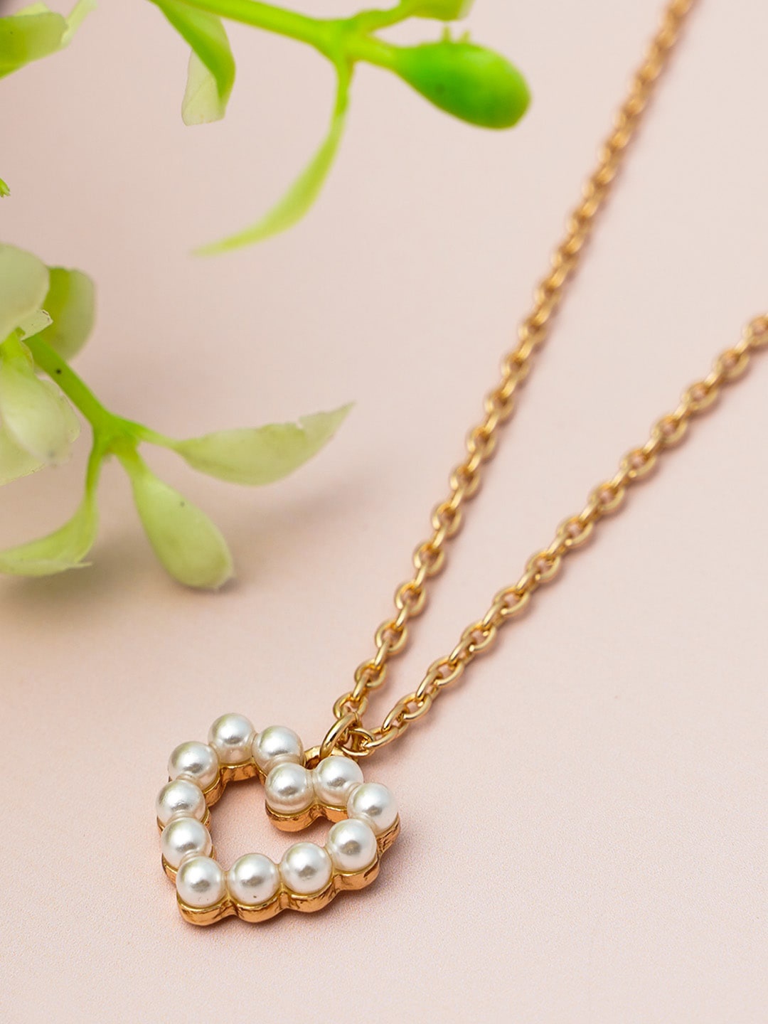 

Emmie Gold & White Pearl Studded Heart Pendant With Chain