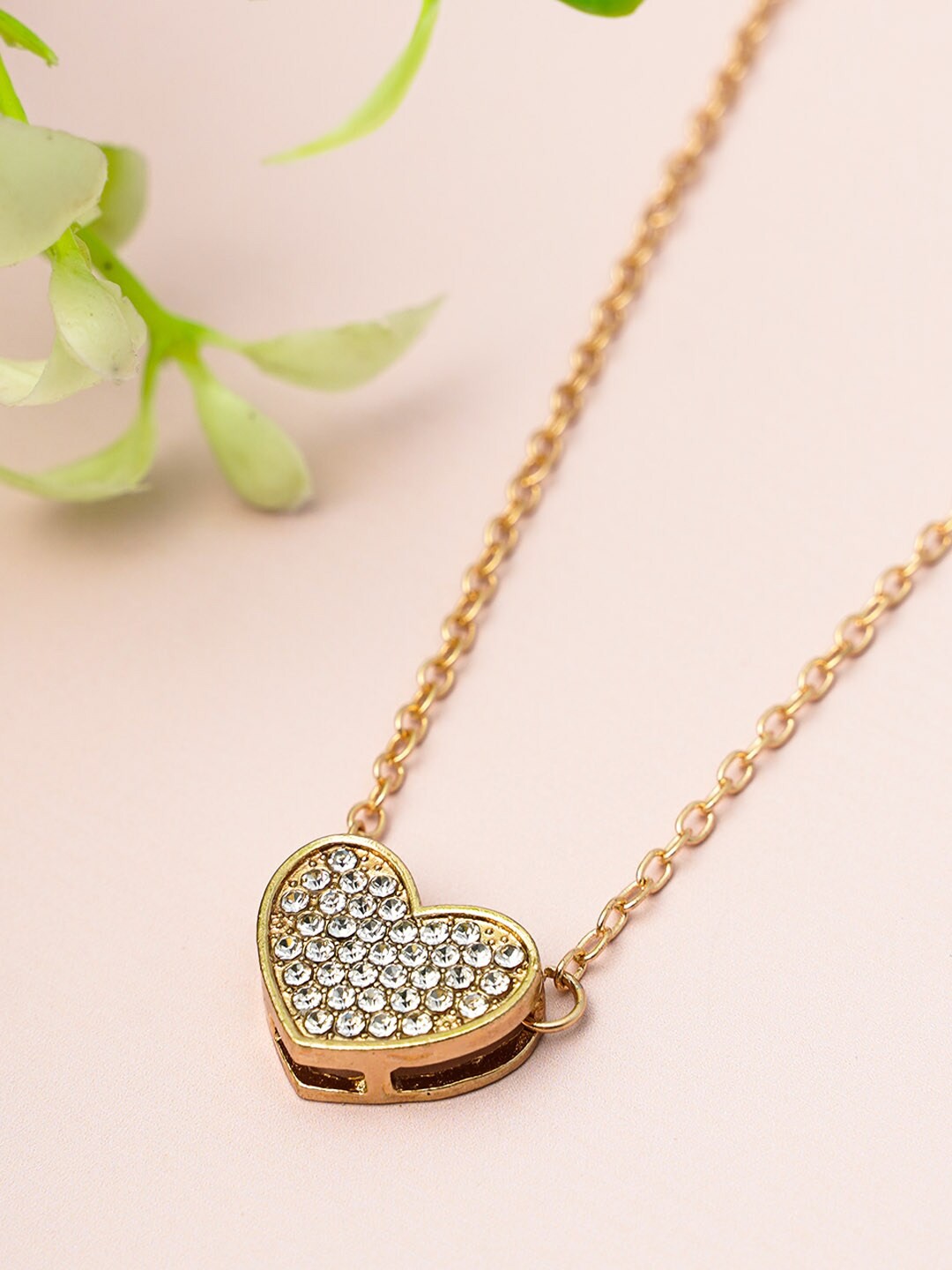 

Emmie Gold-Toned Stone Studded Heart Pendant With Chain