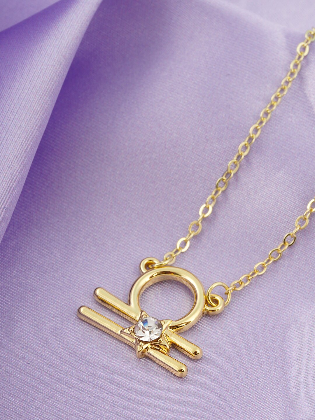 

Emmie White Artificial Stone Studded Crystal Star Libra Pendant With Chain