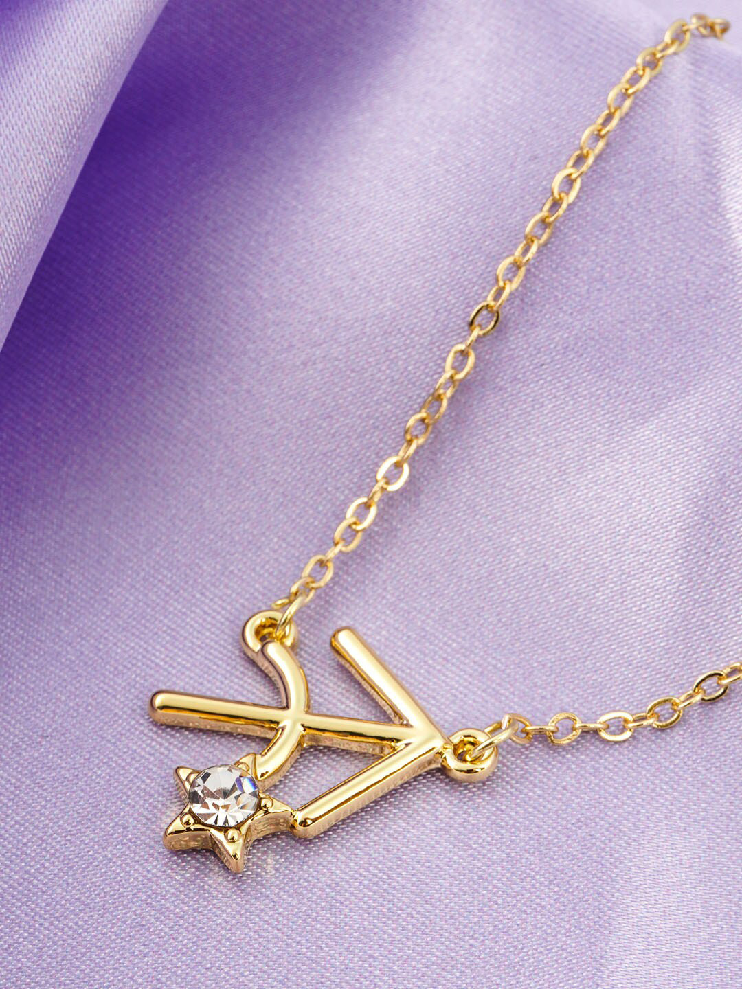 

Emmie Gold-Toned & White Crystal-Studded Star Sagittarius Chain Pendant