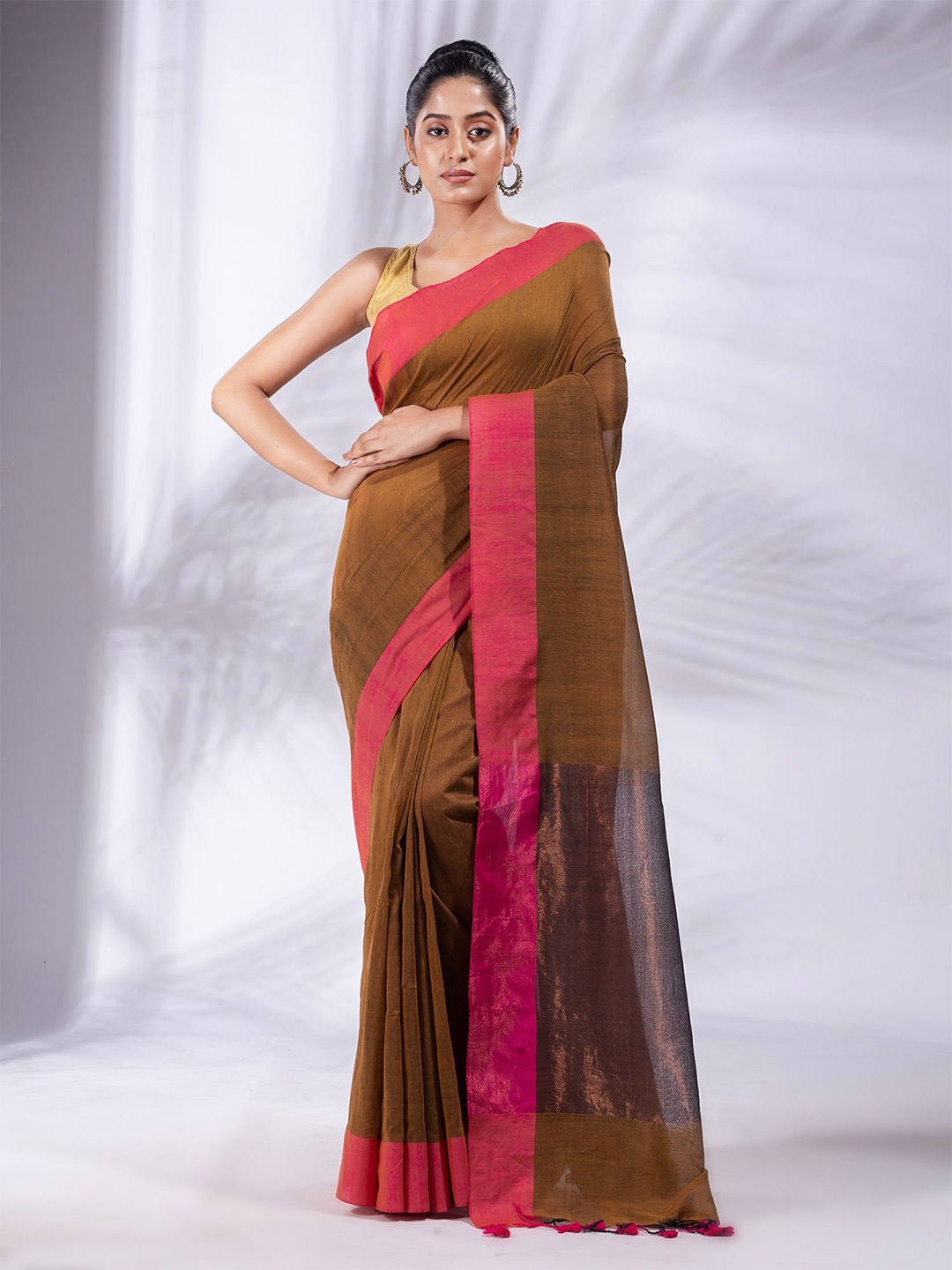 

Charukriti Yellow & Pink Pure Cotton Saree