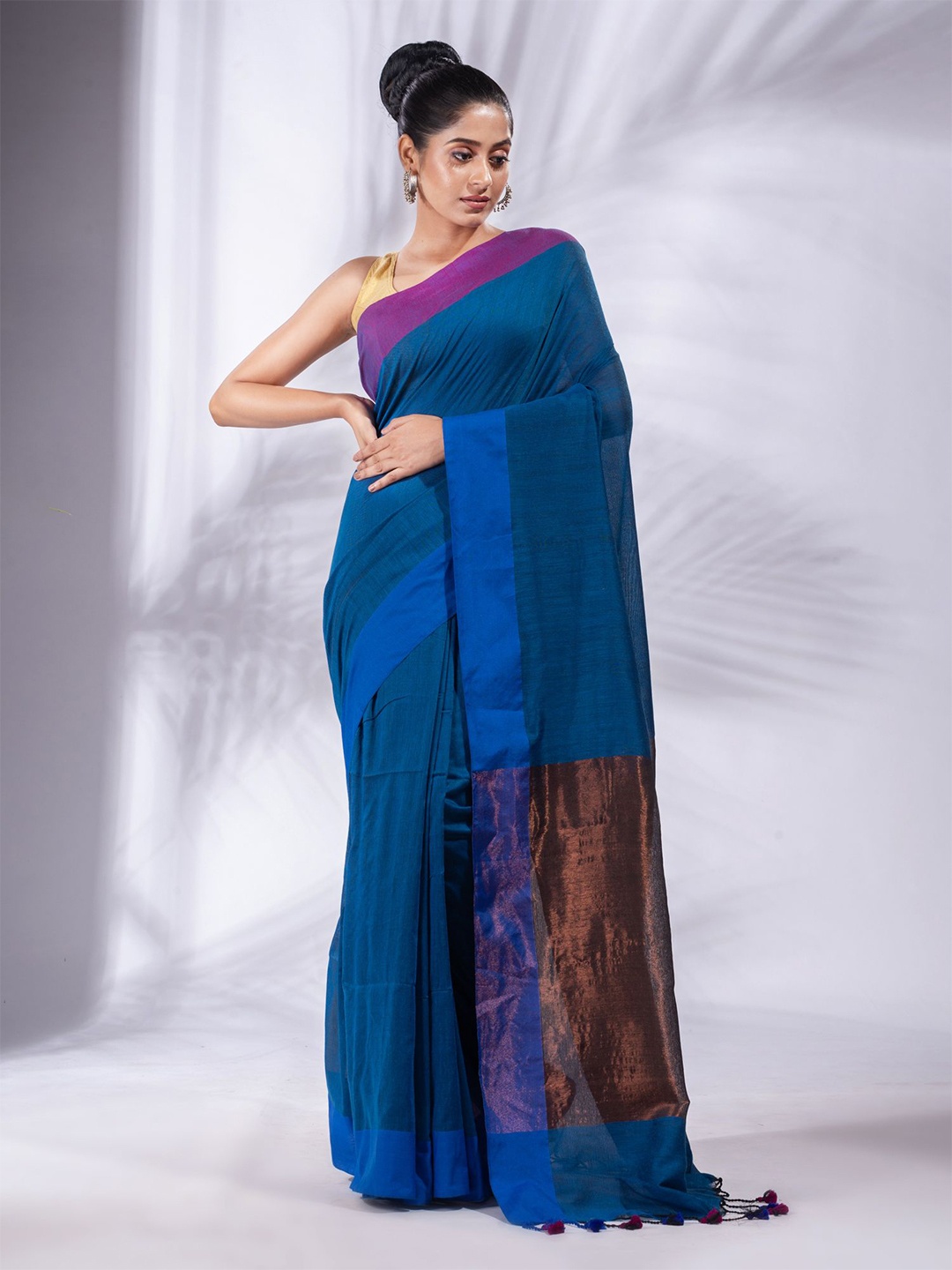 

Charukriti Blue & Violet Zari Pure Cotton Saree