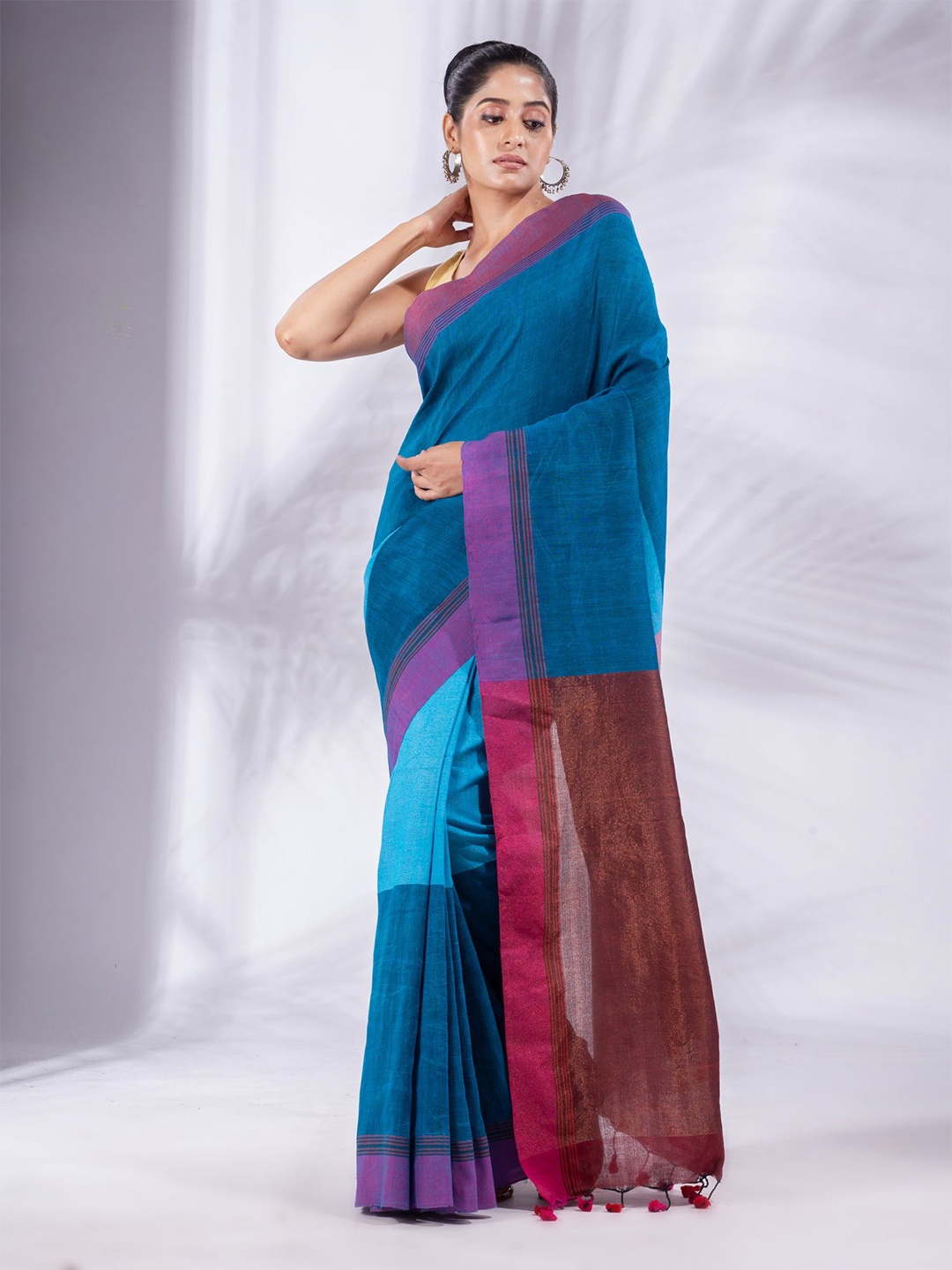 

Charukriti Blue & Red Woven Design Zari Pure Cotton Saree