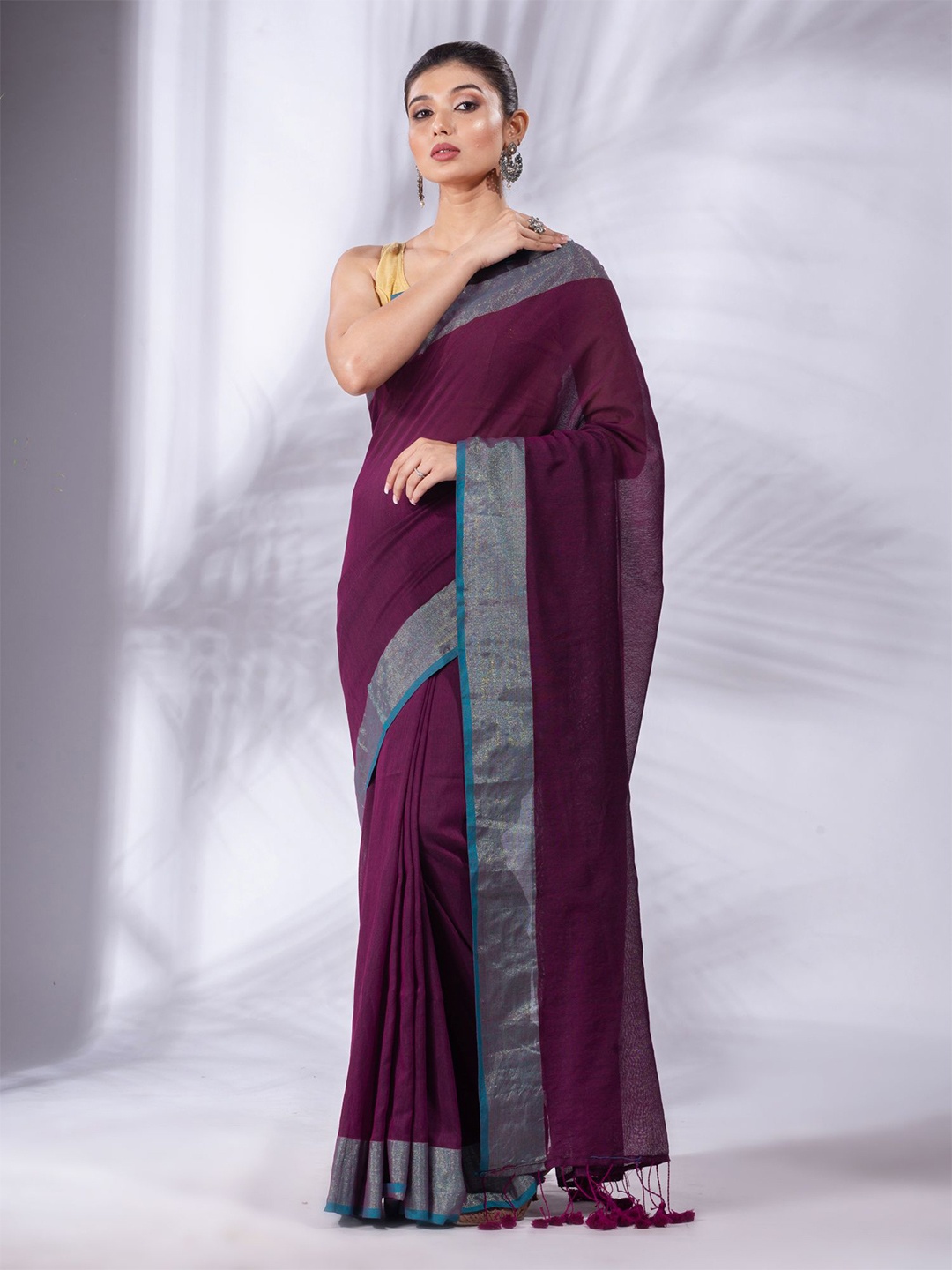 

Charukriti Purple & Grey Pure Cotton Saree