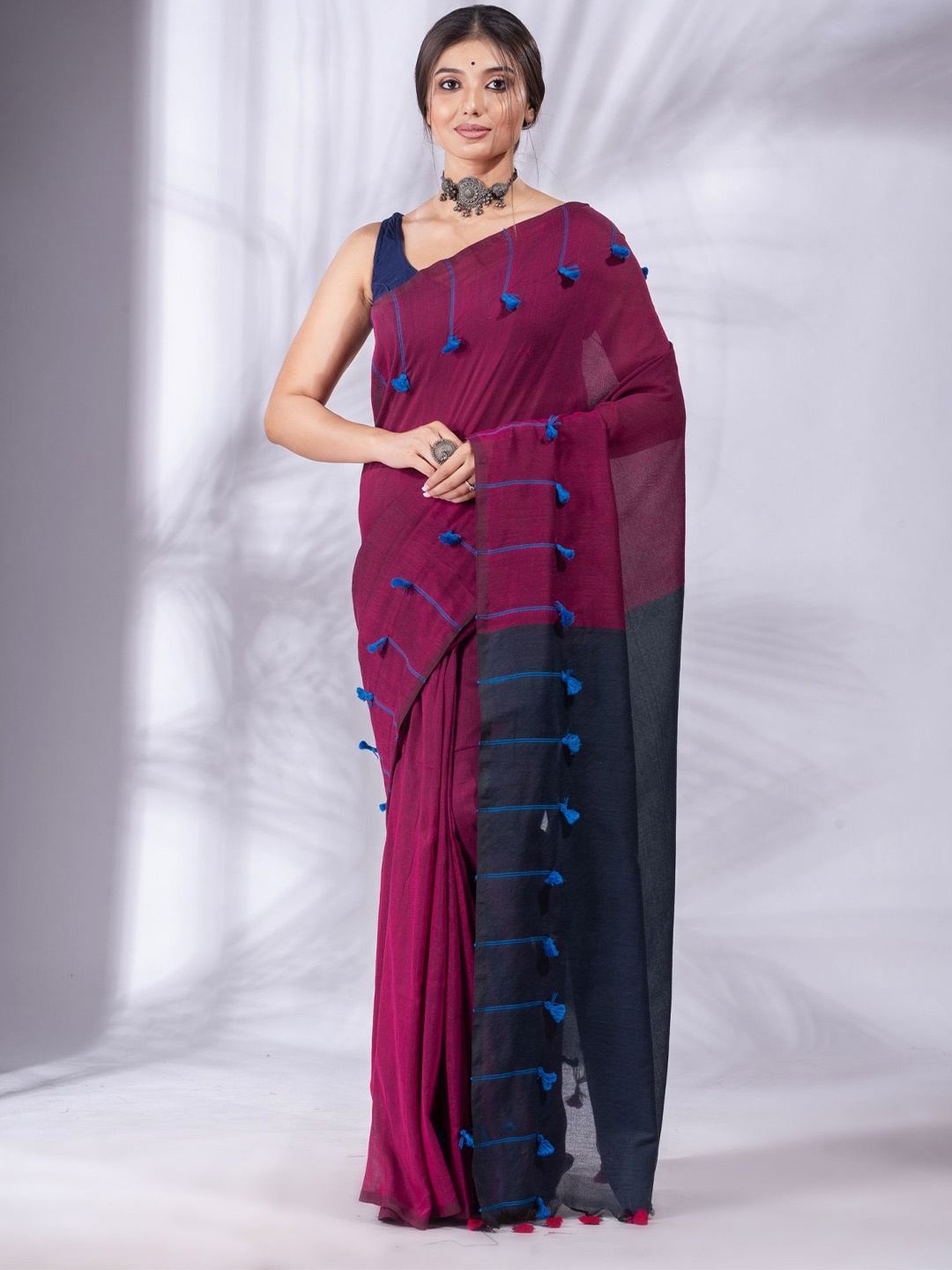 

Charukriti Magenta & Blue Pure Cotton Saree