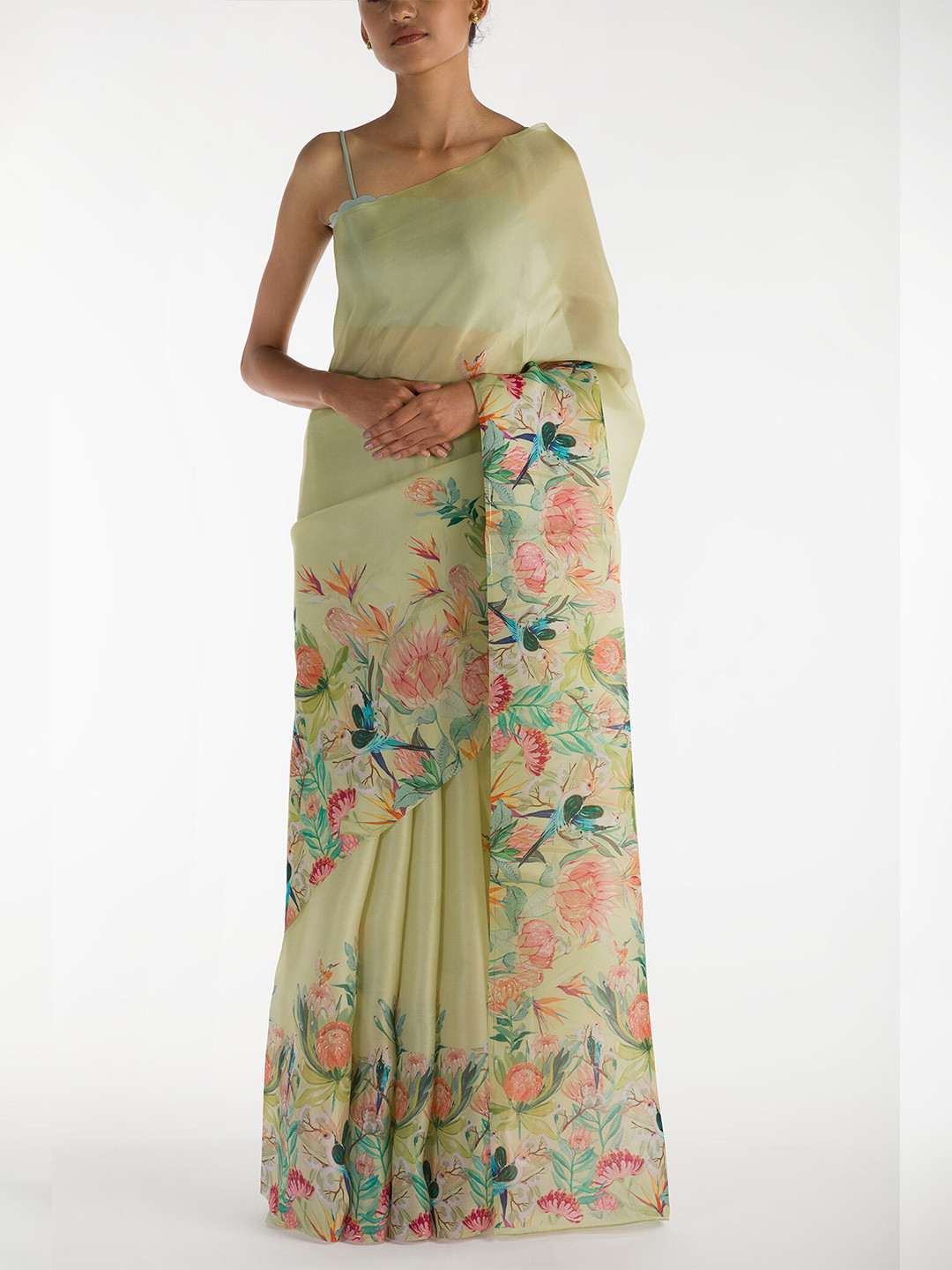 

Nalli Next Green & Green Floral Organza Saree