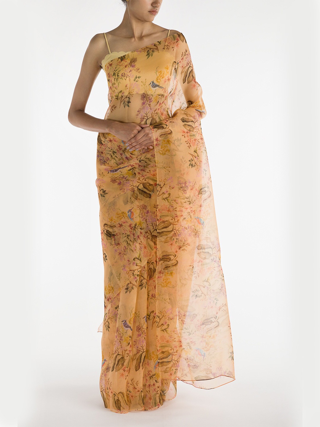

Nalli Next Yellow & Green Floral Printed Organza Saree