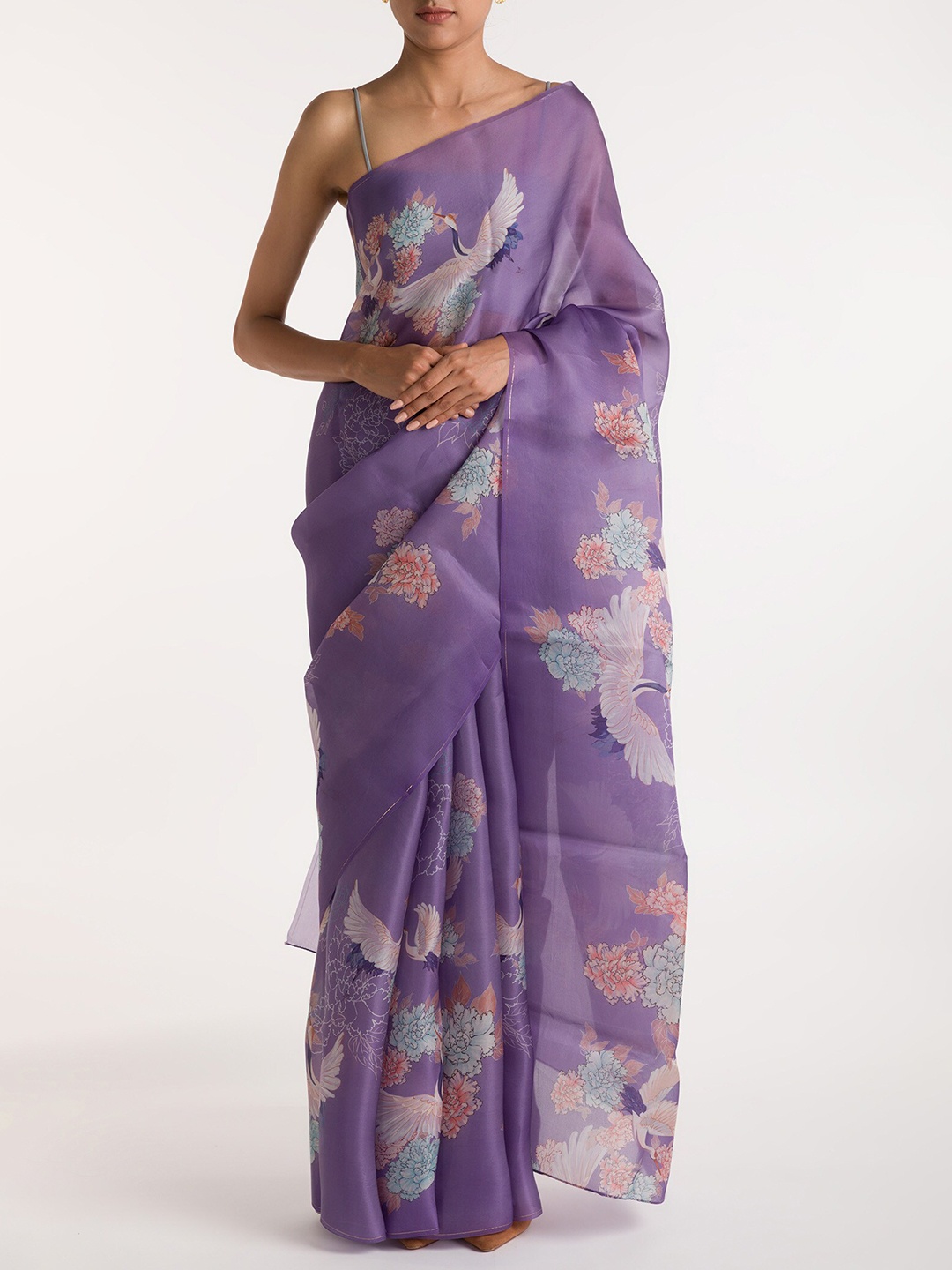 

Nalli Next Purple & Blue Floral Printed Organza Saree