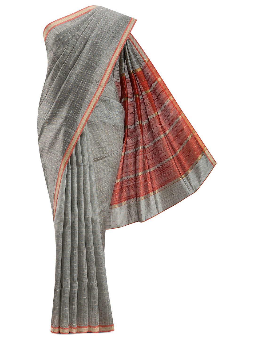 

Nalli Next Grey & Brown Striped Pure Silk Tussar Saree