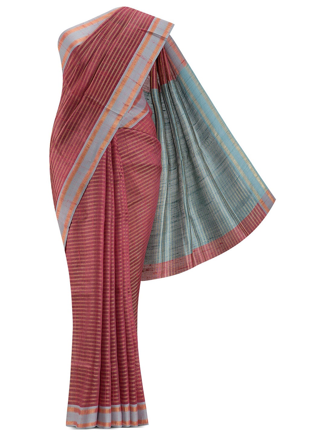 

Nalli Next Pink & Gold-Toned Striped Pure Silk Tussar Saree