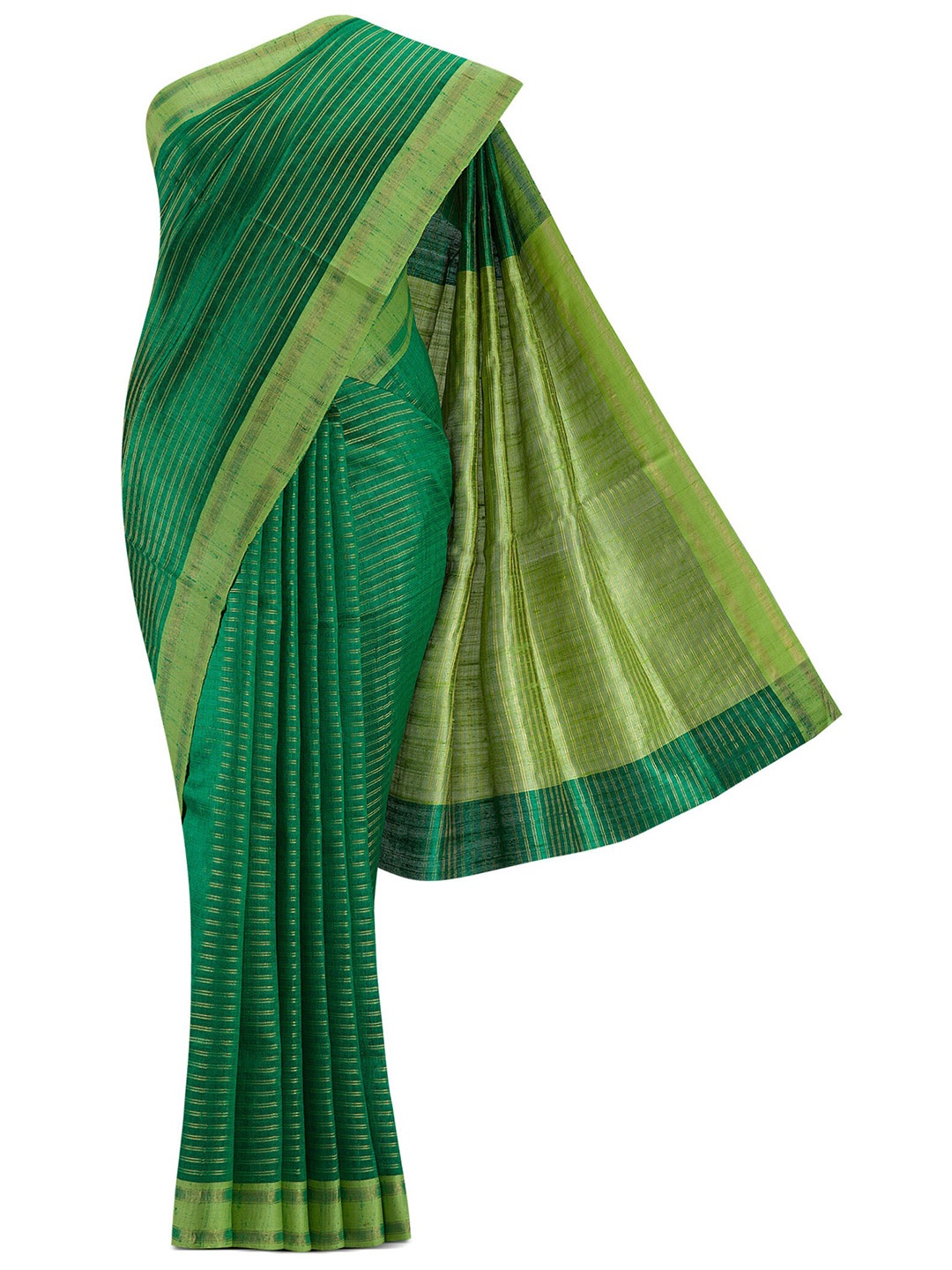 

Nalli Next Green Striped Zari Pure Silk Tussar Saree