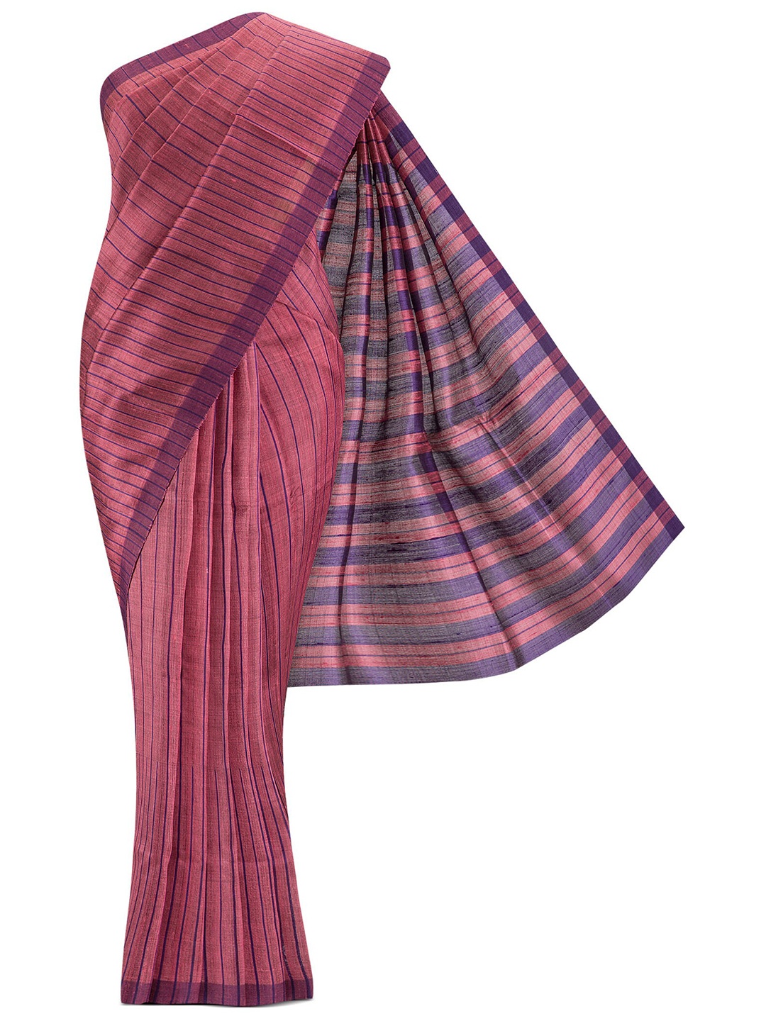 

Nalli Next Pink & Purple Striped Pure Silk Tussar Saree