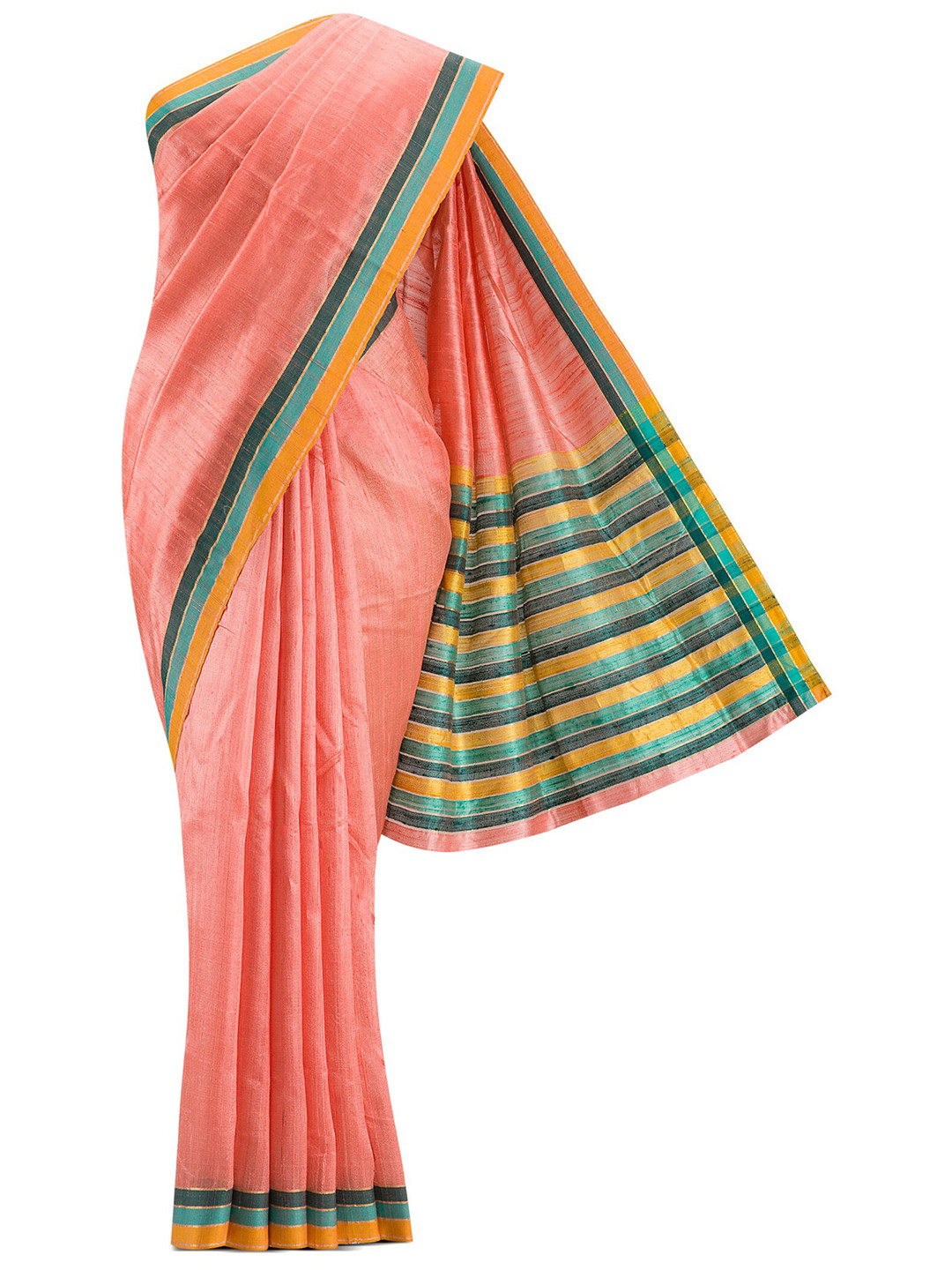 

Nalli Next Coral & Green Pure Silk Tussar Saree