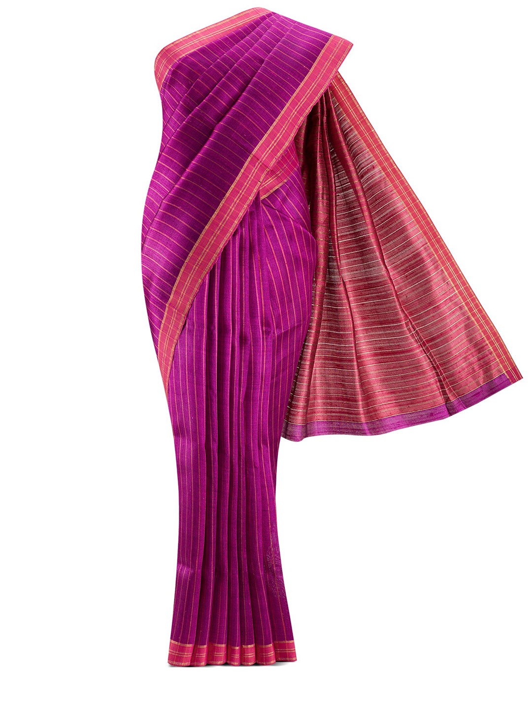 

Nalli Next Magenta & Pink Striped Zari Pure Silk Tussar Saree