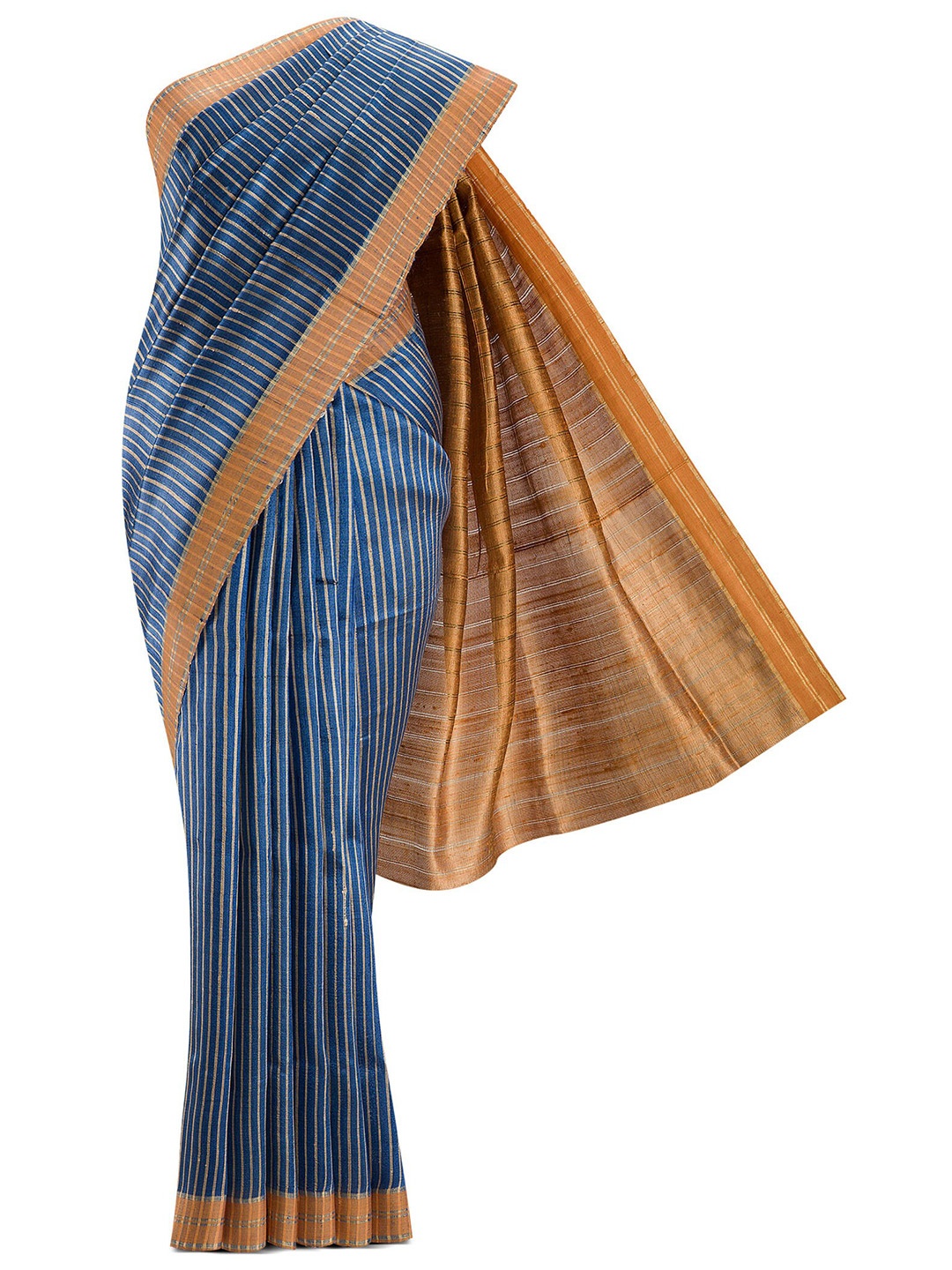 

Nalli Next Blue & Cream-Coloured Striped Zari Pure Silk Tussar Saree