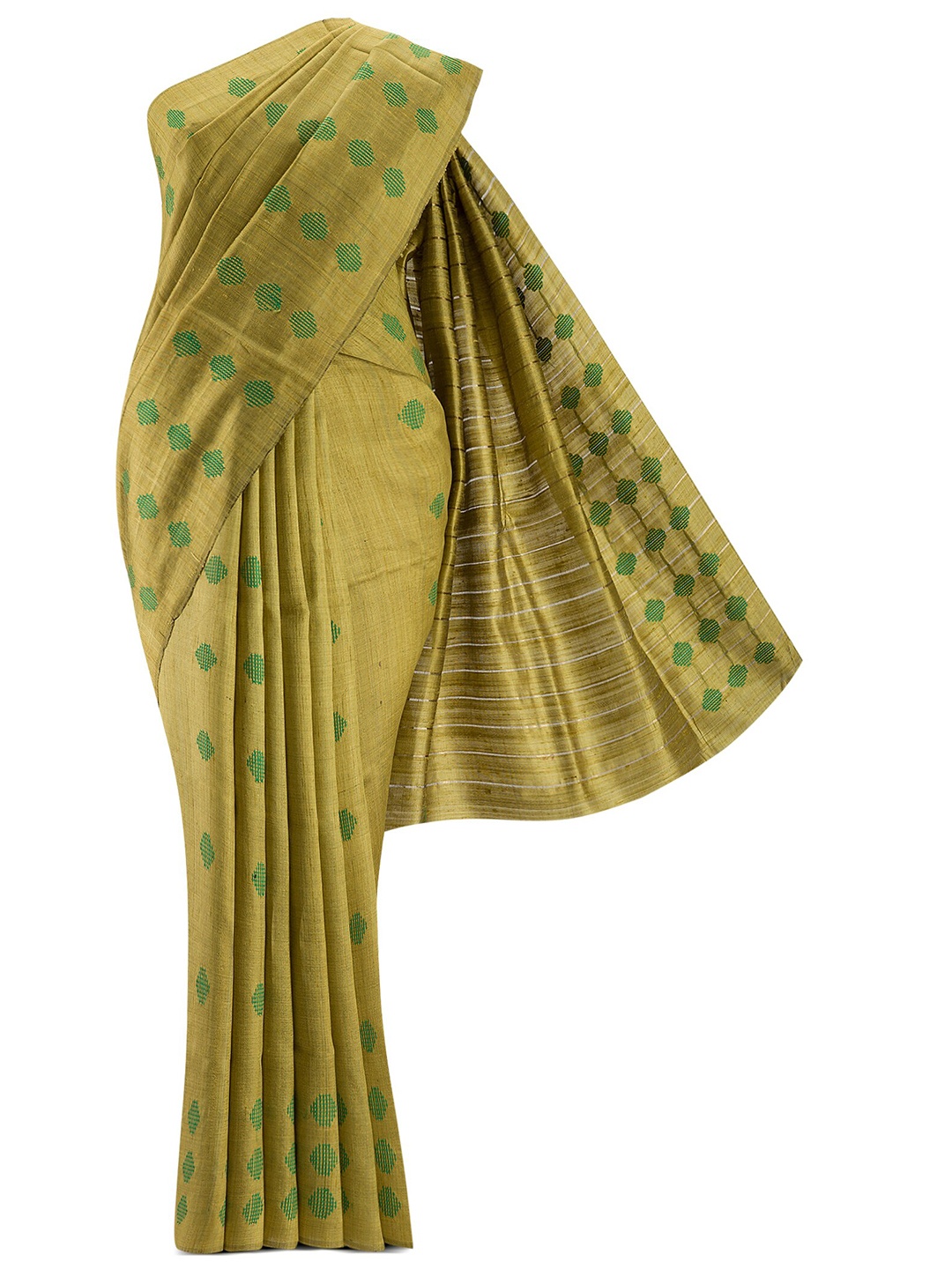 

Nalli Next Green & Gold-Toned Woven Design Zari Pure Silk Tussar Saree