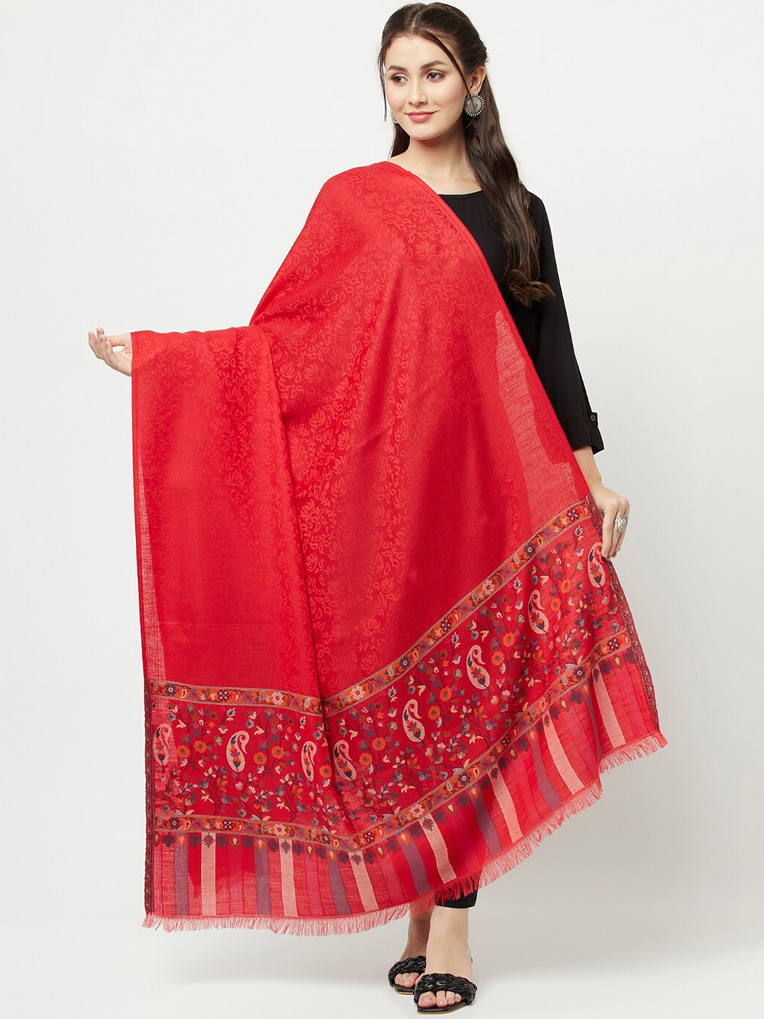 

La Vastraa Women Red Woven Design Shawl