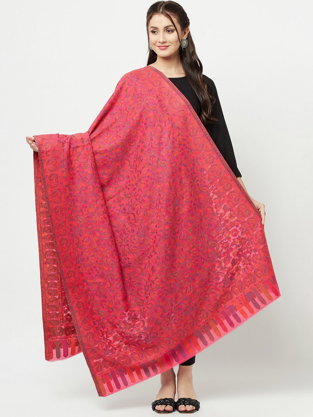 

La Vastraa Women Pink & Purple Woven-Design Woolen Shawl