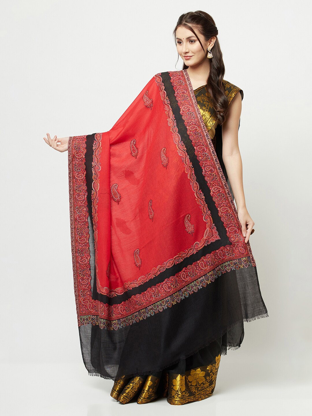 

La Vastraa Women Red Woven Design Pure Wool Shawl