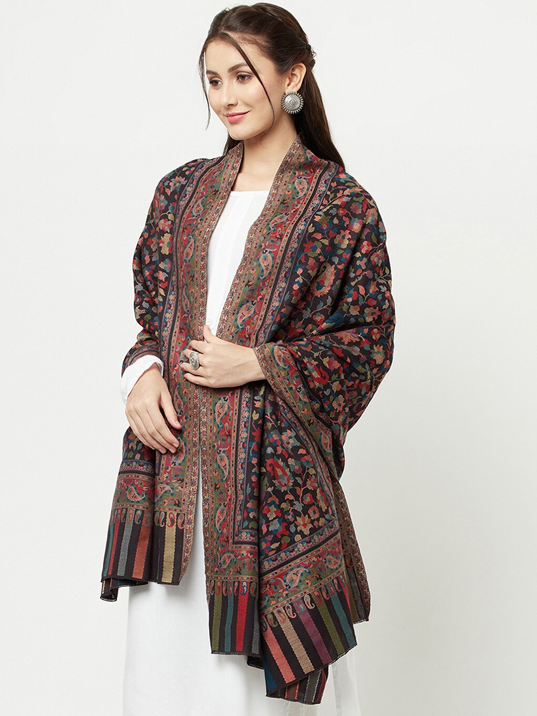 

La Vastraa Women Black Woven-Design Wool Shawl