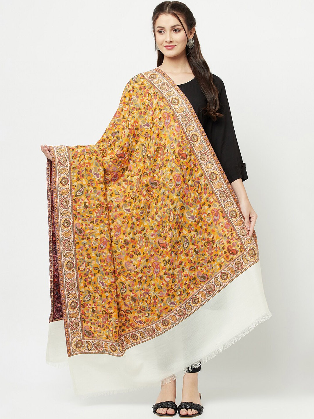 

La Vastraa Women Yellow Woven-Design Pure Woolen Shawl