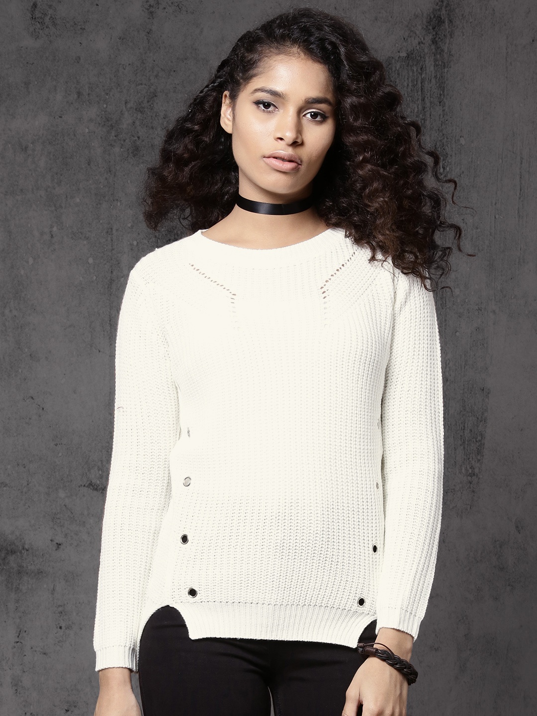 

Roadster Women White Self Design Pullover