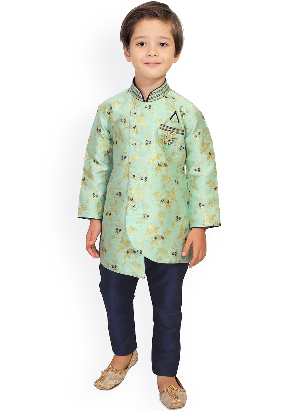 

KIDS FARM Boys Green Floral Printed Kurta with Trousers