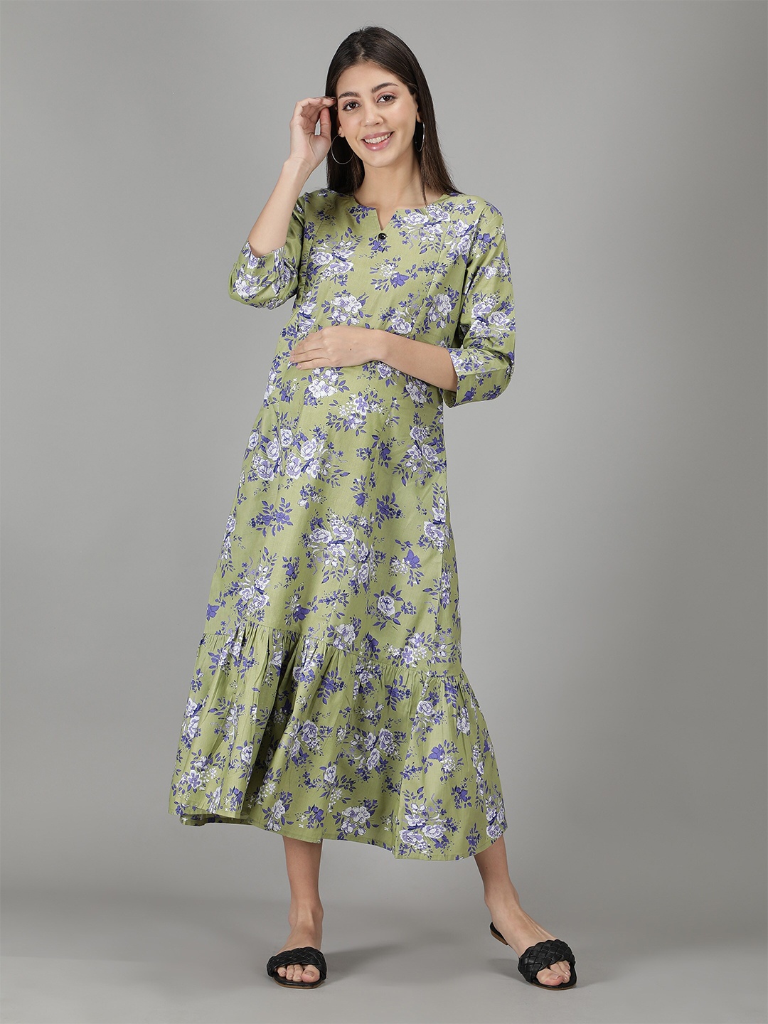 

NIGHTSPREE Green Floral Maternity A-Line Midi Dress