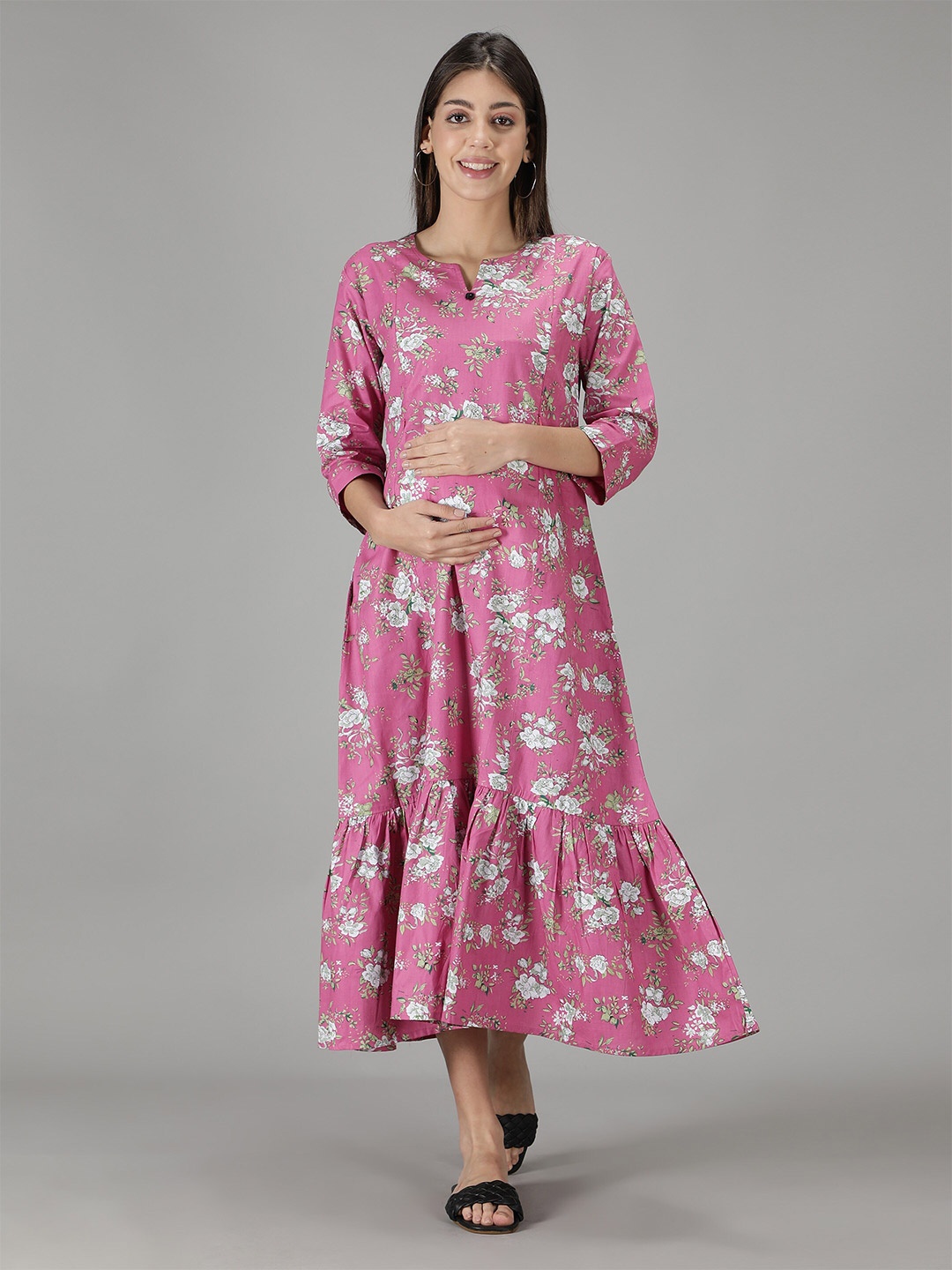 

NIGHTSPREE Women Pink Floral Maternity And Feeding Midi Dress