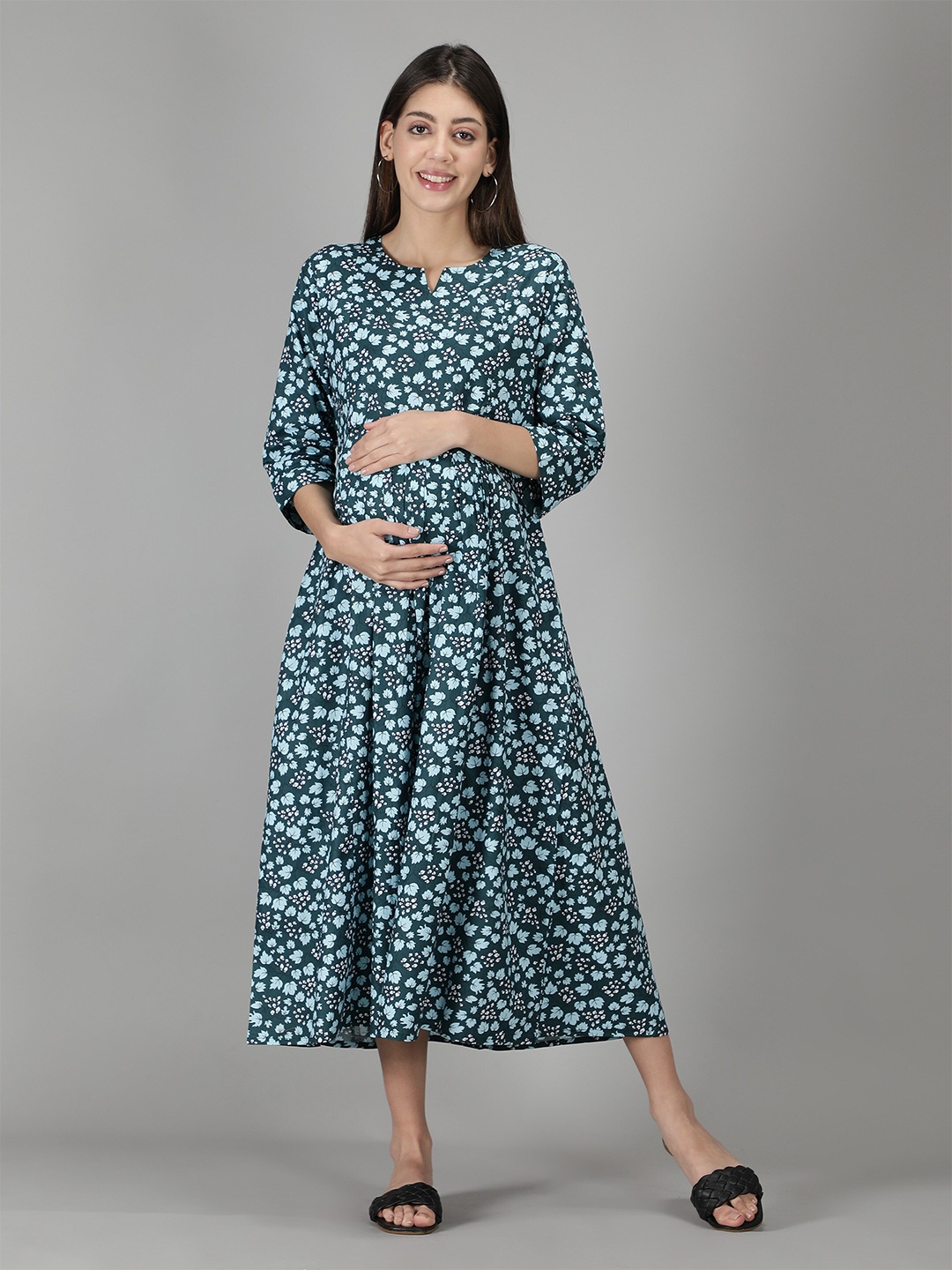 

NIGHTSPREE Blue Floral Maternity Midi Dress
