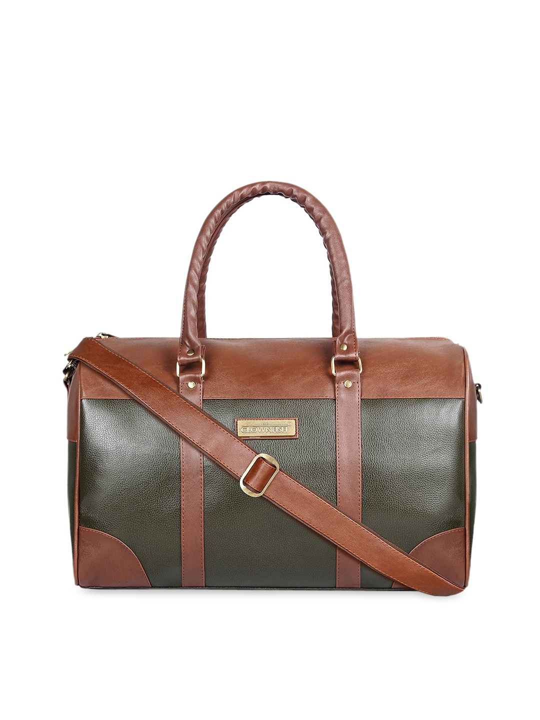 

THE CLOWNFISH unisex Green & Tan Leather Duffel Bag