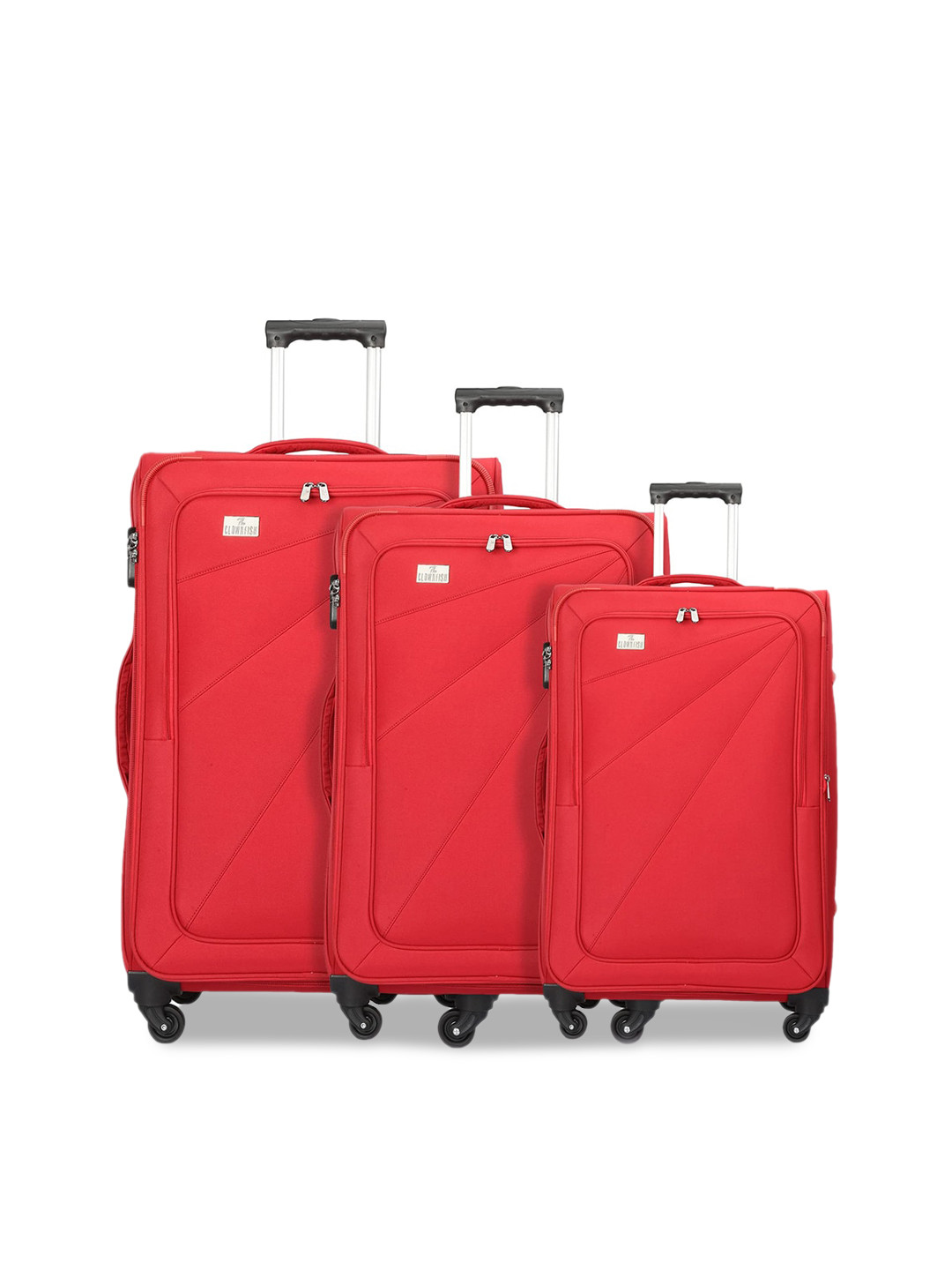 

THE CLOWNFISH Red Set Of 3 Solid Soft-Sided Trolley Suitcases
