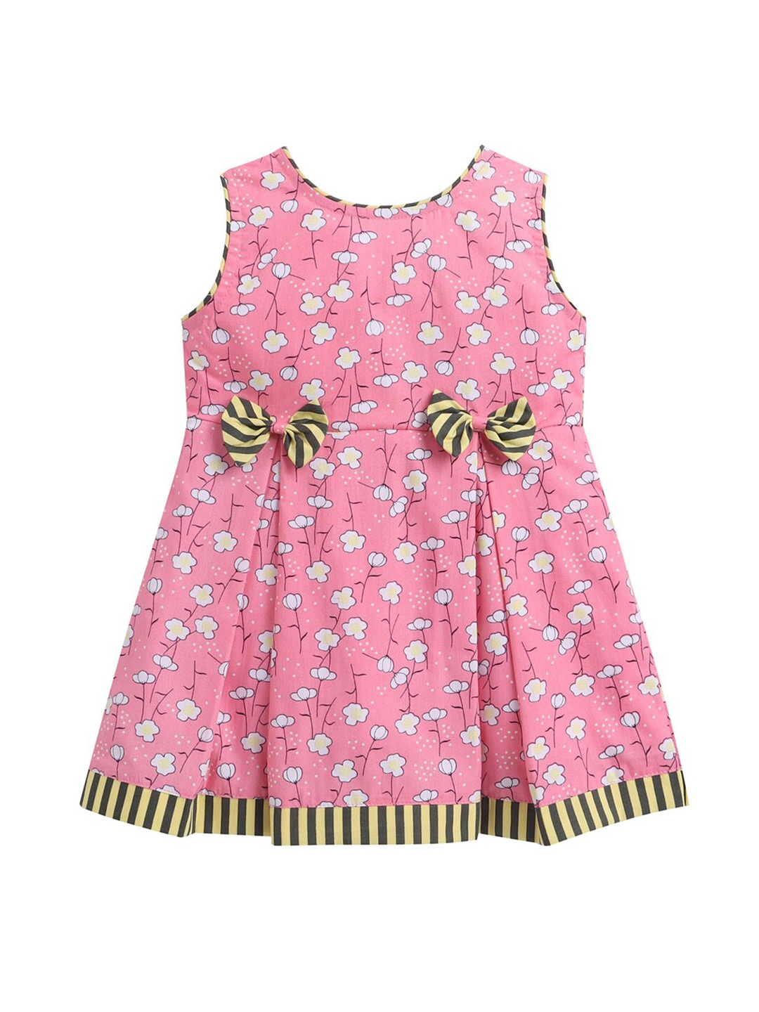 

The Magic Wand Girls Pink & Yellow Floral Printed Pleated Bow A-Line Dress