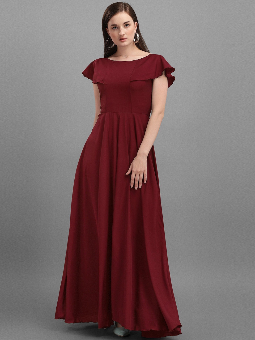 

SHEETAL Associates Burgundy Layered Crepe Maxi Dress