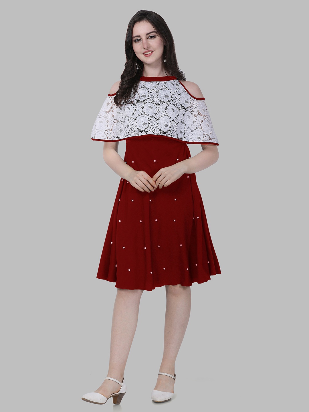 

SHEETAL Associates Burgundy & White Crepe Dress