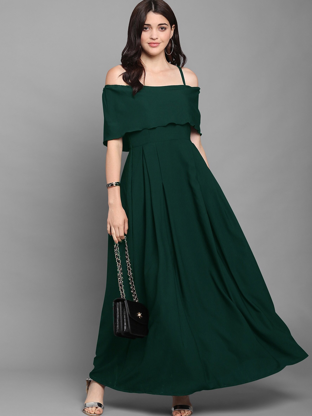 

SHEETAL Associates Green Off-Shoulder Crepe Maxi Dress