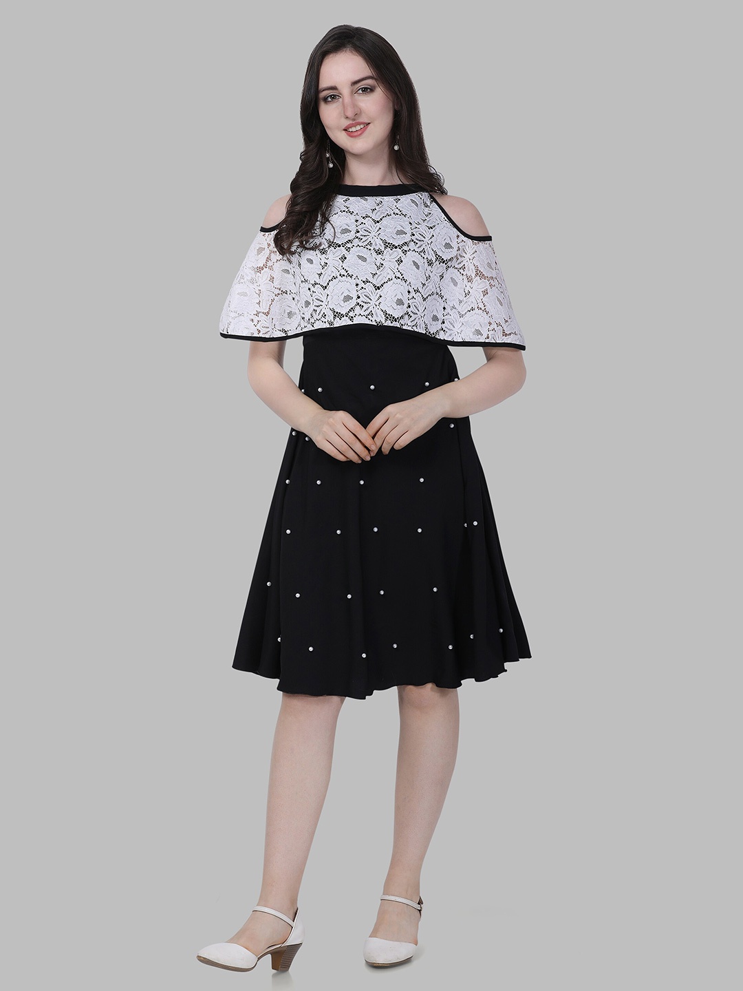 

SHEETAL Associates Women Black & White Crepe Knee Length Midi Dress
