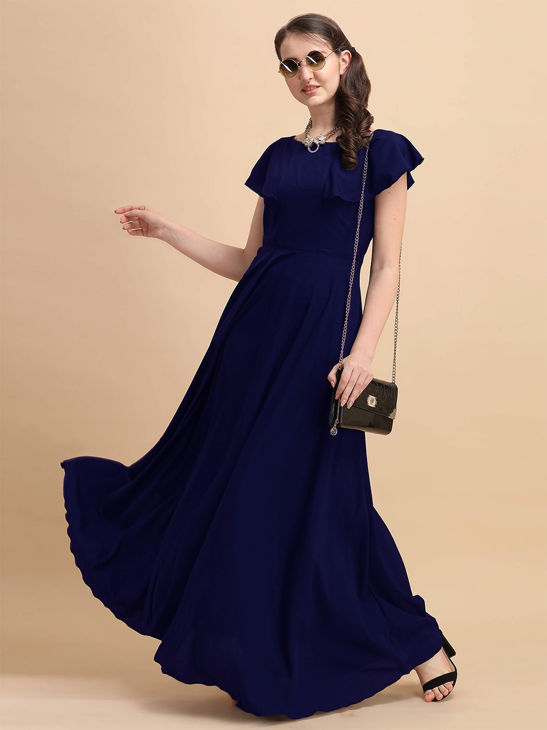 

SHEETAL Associates Navy Blue Crepe Maxi Dress