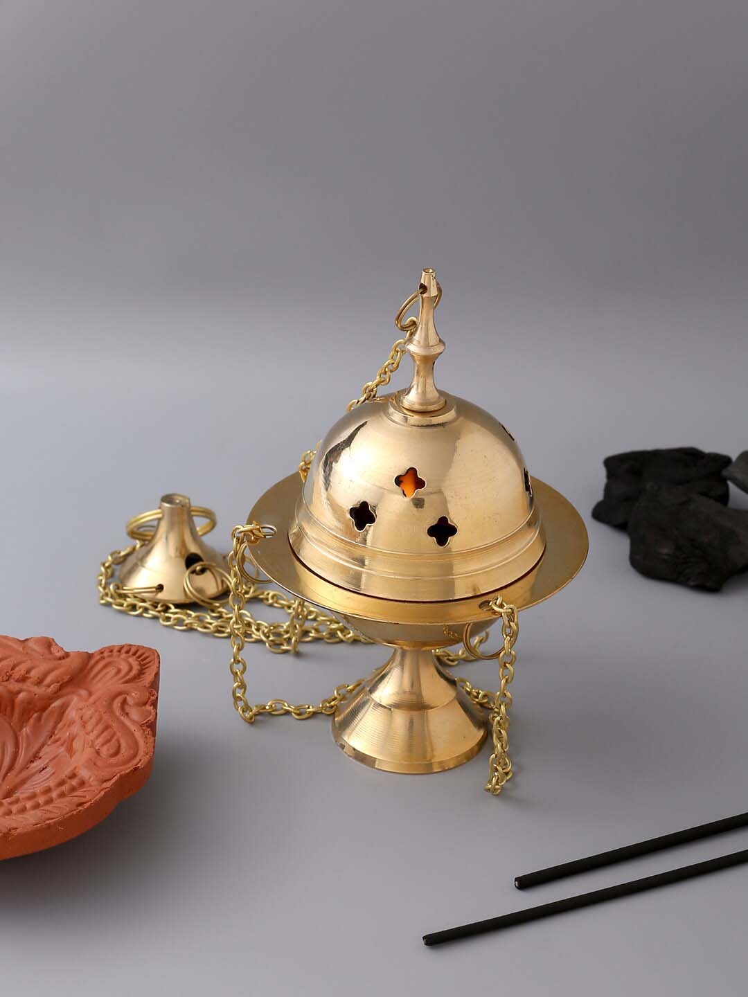 

RDK Gold-Toned Handcrafted Brass Hanging Diya