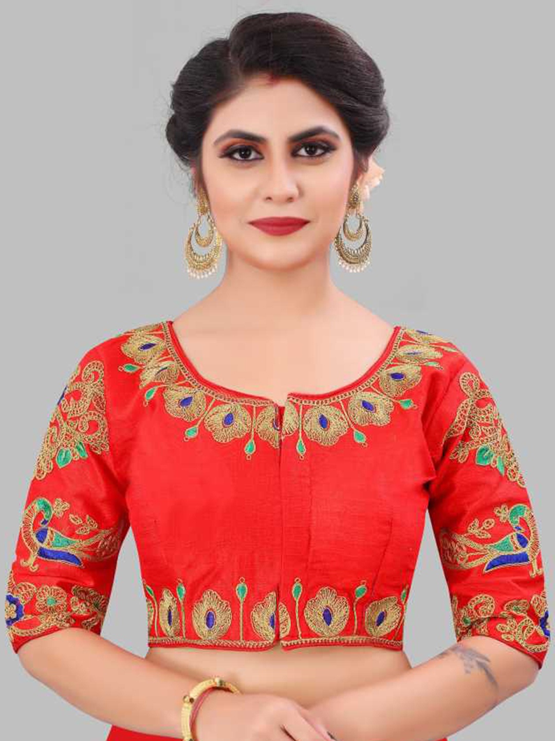 

LINARO LIFESTYLES Women Red Embroidered Saree Blouse