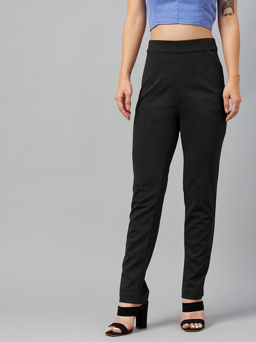 

Marks & Spencer Women Charcoal High-Rise Trousers