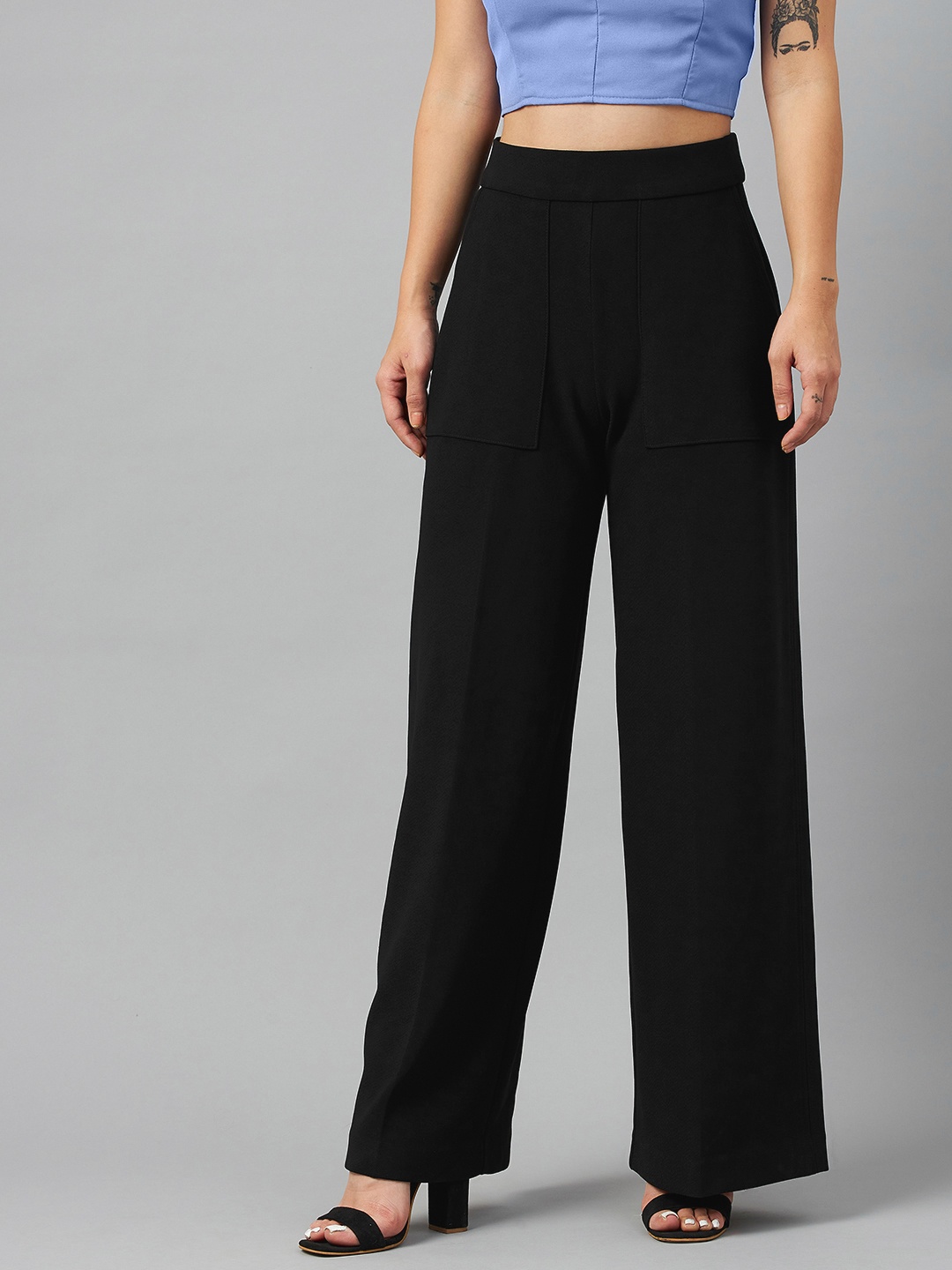 

Marks & Spencer Women Black High-Rise Trousers