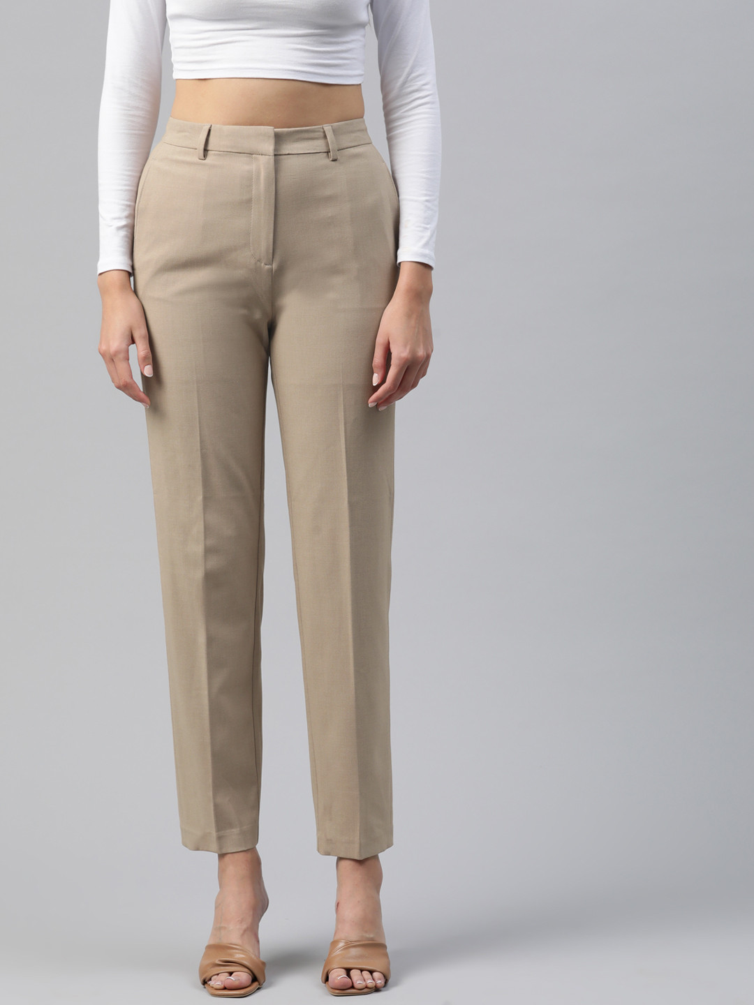 

Marks & Spencer Women High-Rise Chinos Trousers, Beige